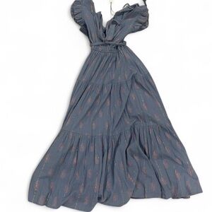 Blue Maxi Dress with Ruffle Details